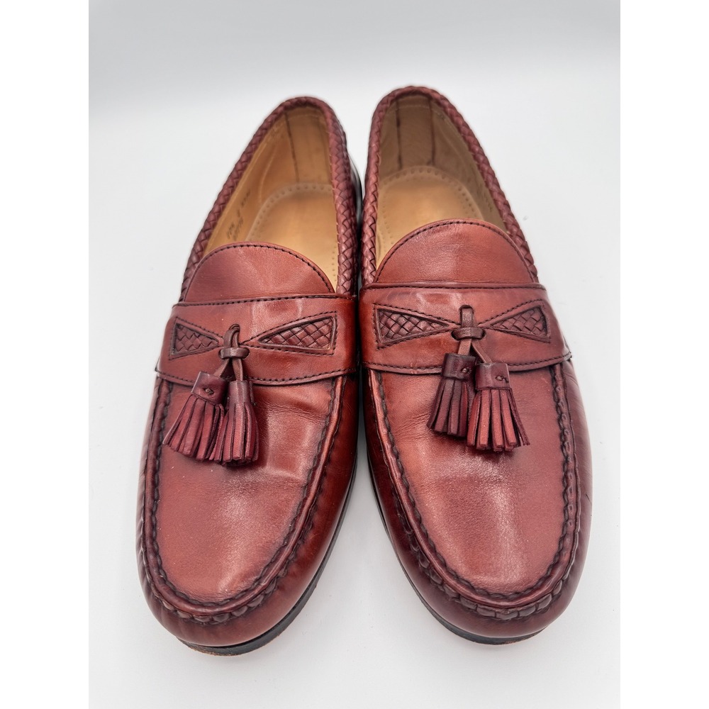 Allen Edmonds Maxfield Burgundy Leather Tassel Loafers Mens 10.5 E Woven 3336